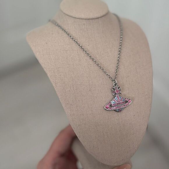 Vivienne Westwood Pink & Blue Mini Bas Relief Orb Necklace (item #193) - Picture 6 of 8